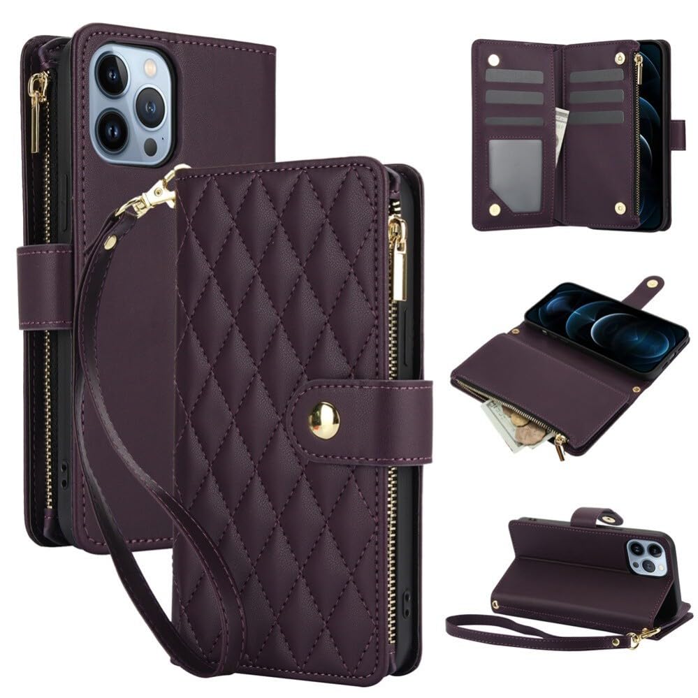 Generic - Funda tipo libro para iPhone Air, iPhone 17 Air (color púrpura oscuro) con tapa de piel con correa larga