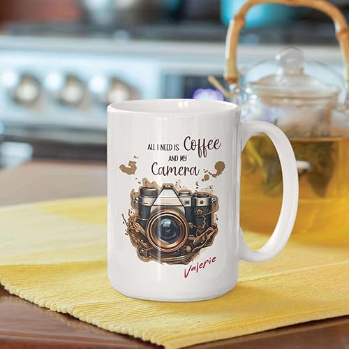 Miniatura 3 de Taza de café personalizada con texto en inglés All I Need Is Coffee, taza ideal para los amantes de la fotografía, tazas de café con tema de