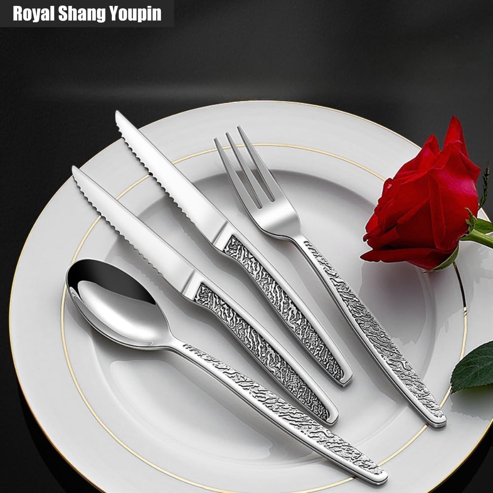 Maniglia in Rilievo Cucina Acciaio Inossidabile Posate Stoviglie Posate Set Coltello Da Bistecca Forchetta Cucchiaio Cucchiaino (12 pezzi per 4)
