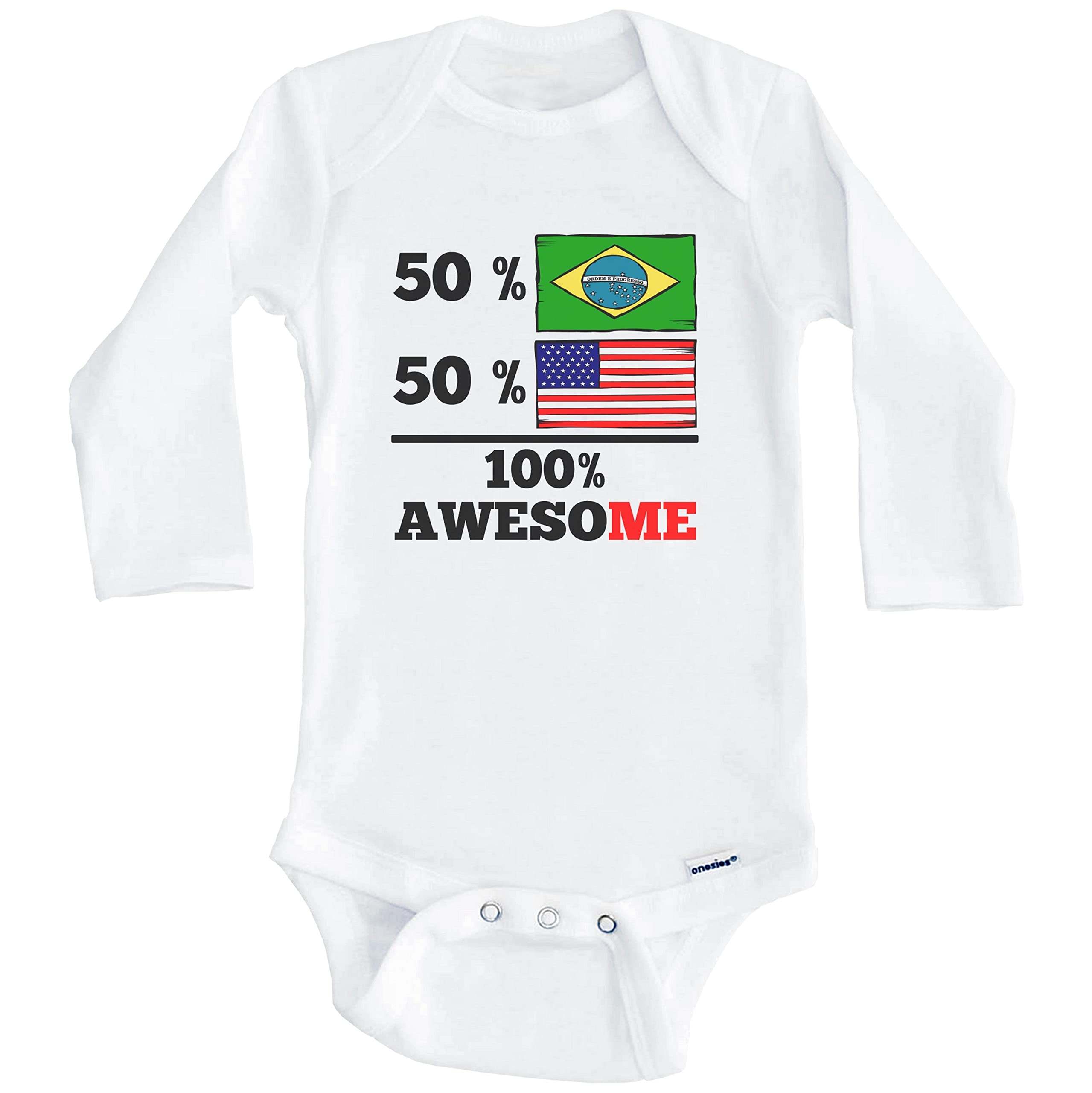 50 Percent Brazilian 50 Percent American 100% Awesome FunnyOne Piece Baby Bodysuit (Long Sleeve)
