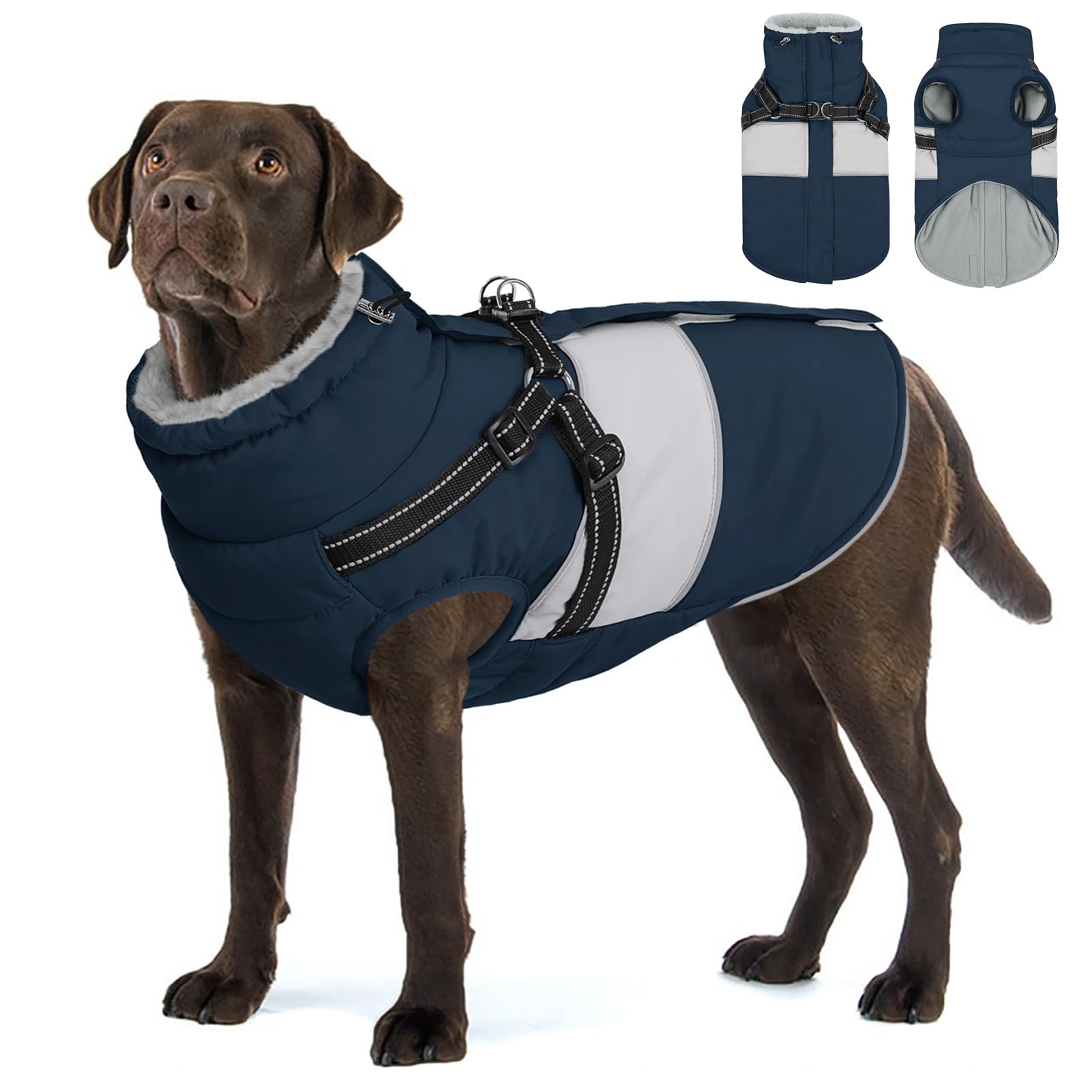 AOFITEE Dog Winter Coat, Dog Coat with Harness Built in