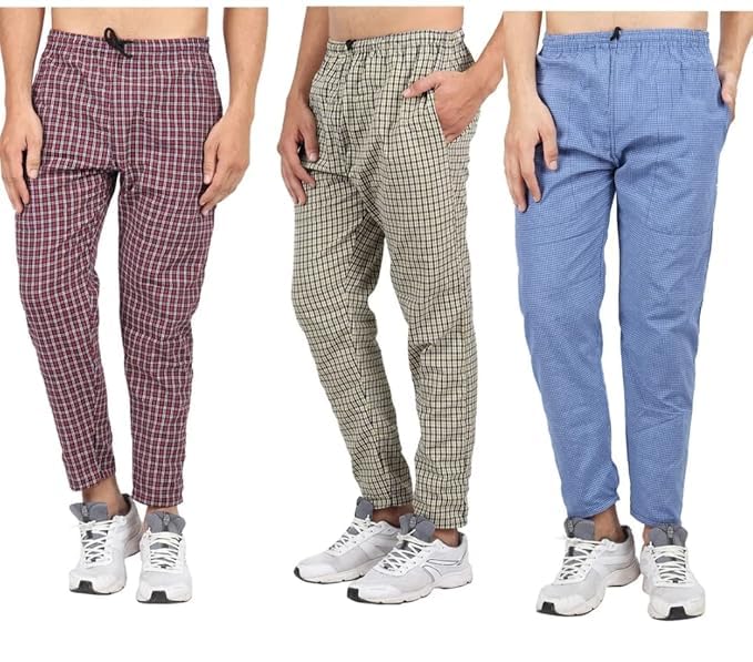 UrbanShorts Co. Men's Checkered Cotton Pyjama Pants, Elastic Waist with Drawstring, Pack of 3-image-37