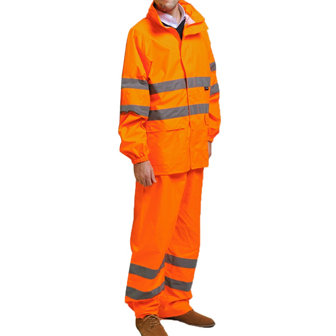 Hi Vis Waterproof Rainsuit Hooded Rain Suit Jacket Workwear Work