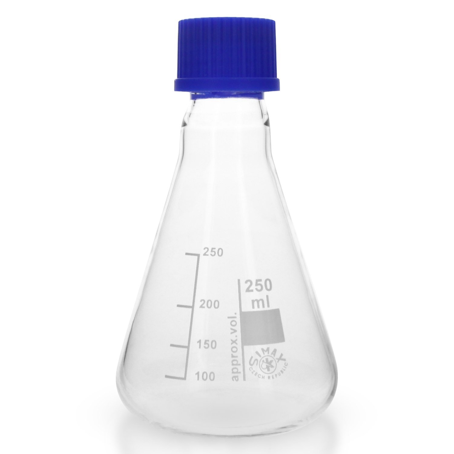 6x Erlenmeyerkolben 250ml aus hitzefestem Borosilikatglas 3.3 (Laborglas) mit Gewinde und Schraubkappe