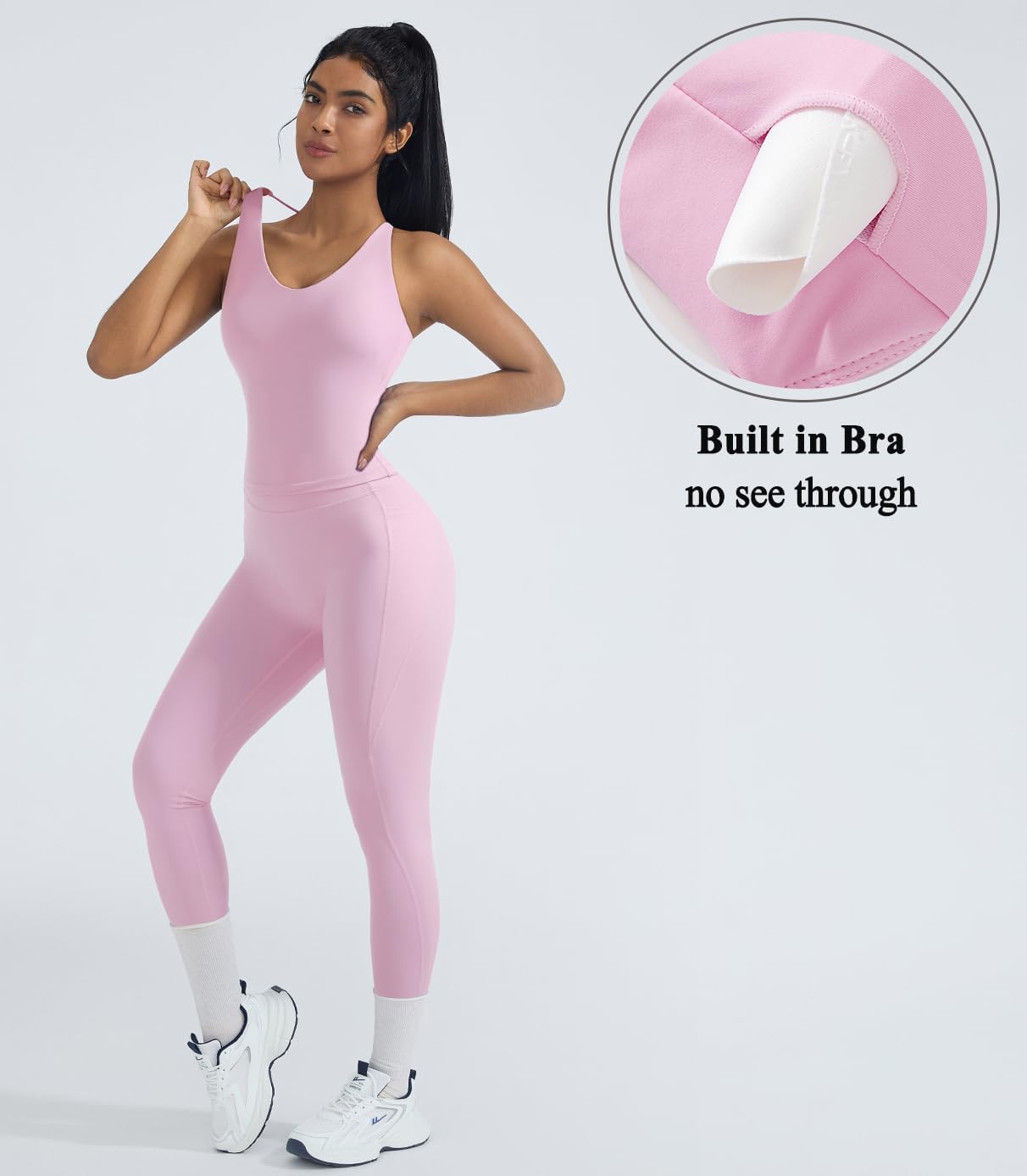 OMKAGI 2 Piece Workout Sets for Women Padded Workout Tops Booty Leggings with Pockets Gym Sets - Image 3