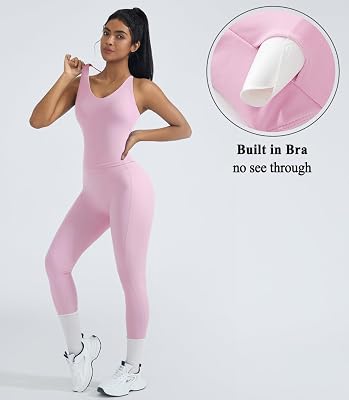 OMKAGI 2 Piece Workout Sets for Women Padded Workout Tops Booty Leggings with Pockets Gym Sets