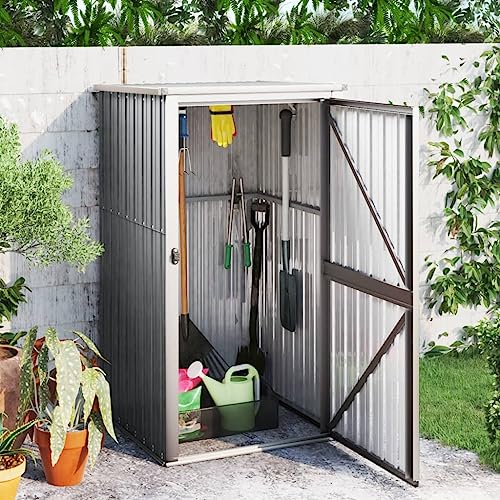 Willood Gerätehaus Geräteschuppen Gartenhaus Gartenschuppen Schuppen Lagerschuppen Werkzeugschuppen Grau 88x89x161 cm Verzinkter Stahl