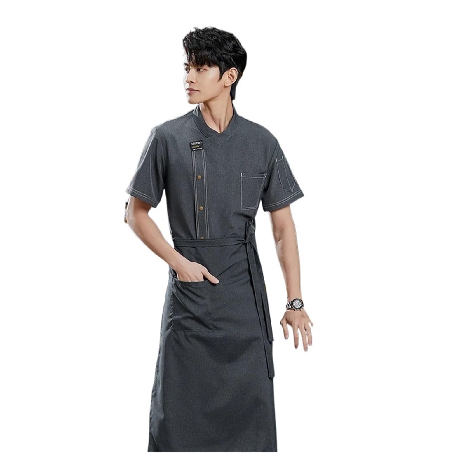 Chaquetas de chef for hombres y mujeres, camisa manga corta, delantal cocina, uniforme, ropa trabajo for restaurantes, catering camareros para Servicios de Catering