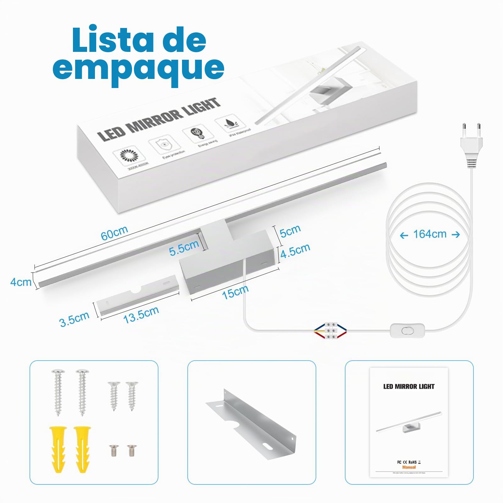NIORSUN Lámpara LED Para Espejo de Baño, 18W 80cm, 1800 Lm, Atenuación Libre 3000K - 6000K, Regulable Con Mando a Distancia, Acero Inoxidable, Aplique Impermeable IP44