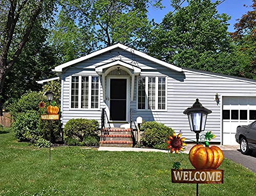 Jfrising Metal Pumpkin Garden Stakes Decor - Welcome Sign Decorative Garden Yard Sign - Pumpkin Decoration For Holiday Harvest Thanksgiving Halloween (Pumpkin & Sunflower) #TOP5