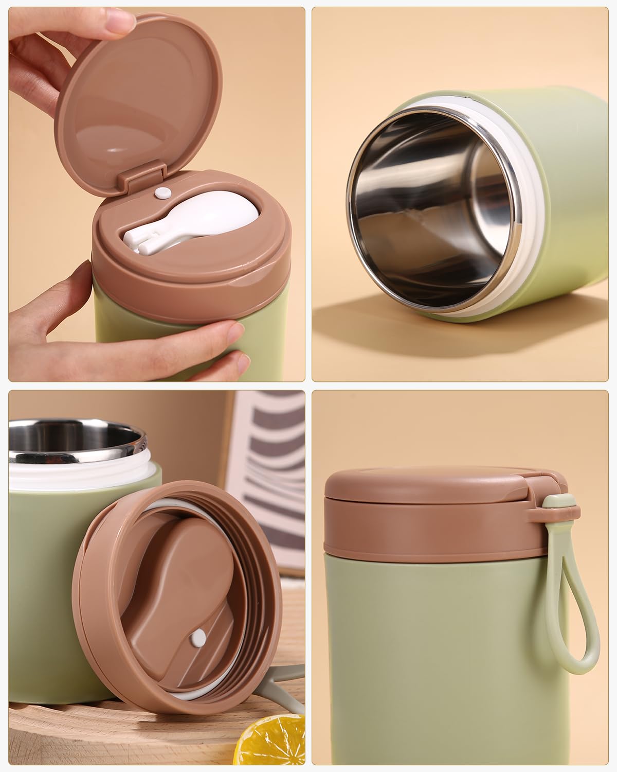 Tazza per Cereali, tazza per yogurt, con cucchiaio, contenitore per alimenti da 300+430 ml per muesli, yogurt, pappe, porridge, avena notturna, gelati e zuppe (verde)