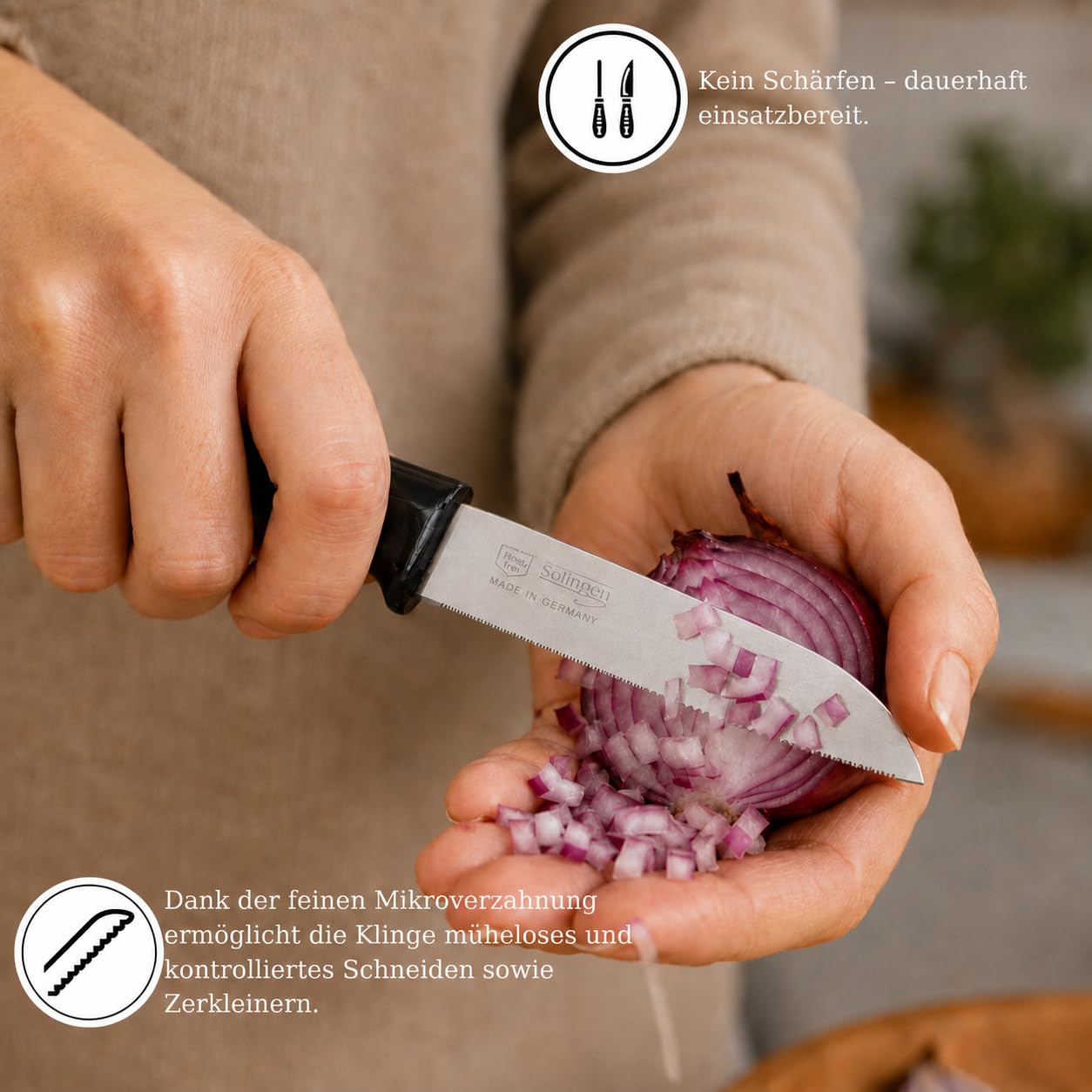 Pure Line Solingen Obstmesser Set 6-teilig I Tomatenmesser, Scharfe Küchenmesser mit Wellenschliff I Ergonomischer Griff, Edelstahl Messer für Obst, Gemüse, Küche Zubehör, Küchenmesser Set