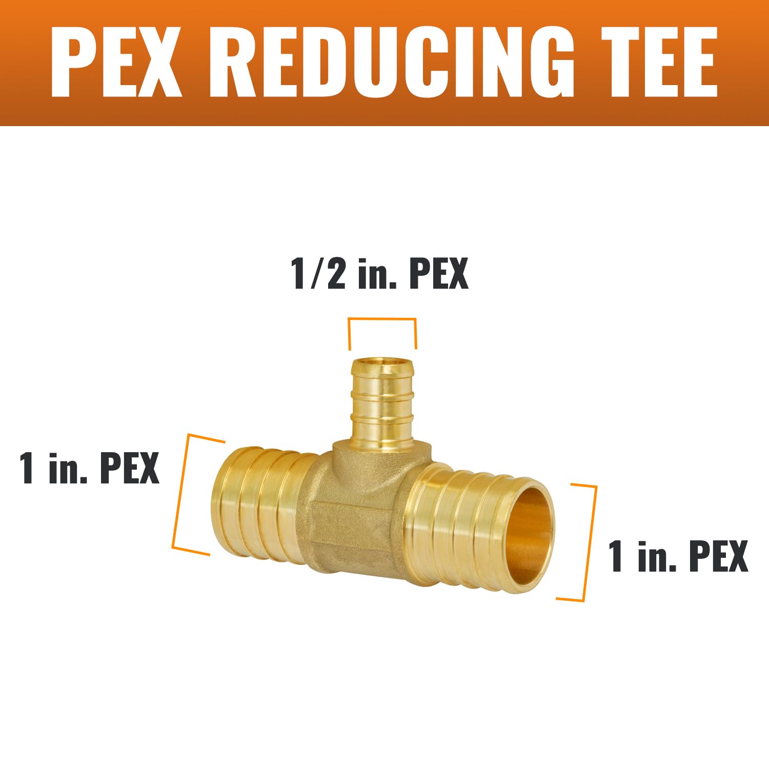 SUNGATOR PEX - Paquete de 6 camisetas reductoras de 1 x 1 x 1/2 pulgada, ajuste de crimpado de púas, sin latón de plomo