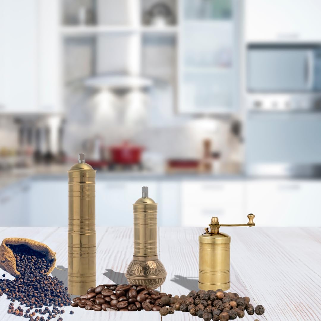 Premium Brass Spice & Coffee Grinder Set - 3 Sizes, Handcrafted Traditional Mill