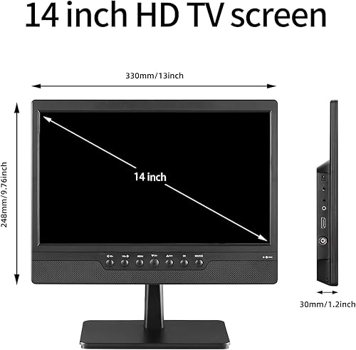Miniatura 4 de Televisor portátil pequeño de 14 pulgadas con batería recargable, sintonizador digital ATSC, antena y ranura USBHDMIAV, 12 voltiosCA, para cocinas,