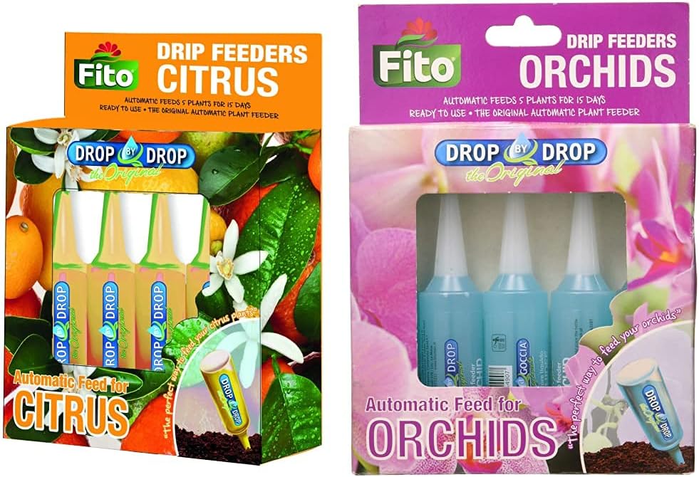 FITO Citrus Plant Drip Feeder,160 ml (5x32ml), Yellow, 13.5x2.8x18.5 cm & Orchid Drip Feeder, 160 ml, Blue, 13.5x2.8x18.5 cm