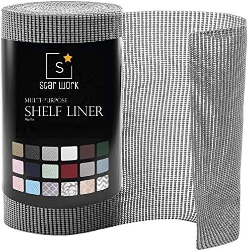 Star Work 30x500 Cms Shelf Liners for Kitchen Shelves|Cabinet Cupboard Sheets|Wardrobe Mat Anti-Skid and Slip Drawer Matting Roll Waterproof Slab Cover with Extra Grip (Grey, Washable), Anti-Slip Mat