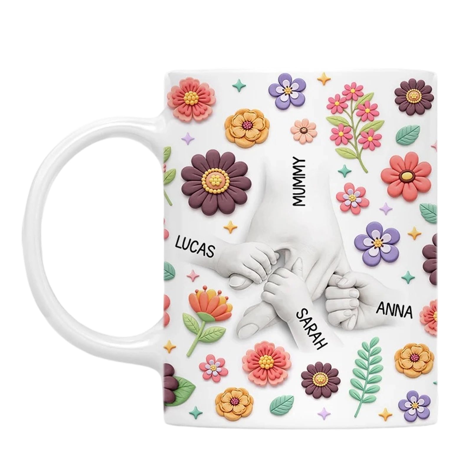 Buxuaaaa Artistic Florals Print Ceramic Cup Holding Mum Hand Perfect Daily Use Permanent Drinkware