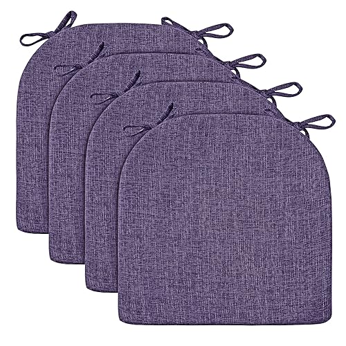 Image of Wellsin Chair Cushions for Dining Chairs 4 Pack - Kitchen Chair Cushions with Ties and Non-Slip Backing - Dining Chair Pads 16 inchX16 inchX2 inch, Purple