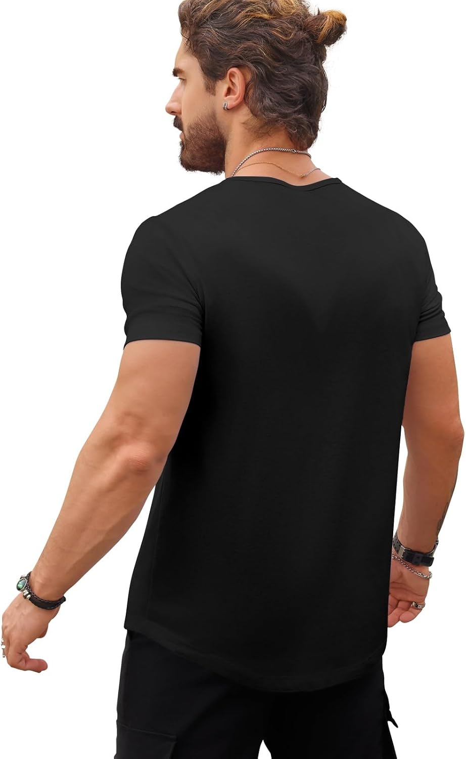 Mens V-Neck T Shirts Casual Fashion Longline Shirt Tee for Men