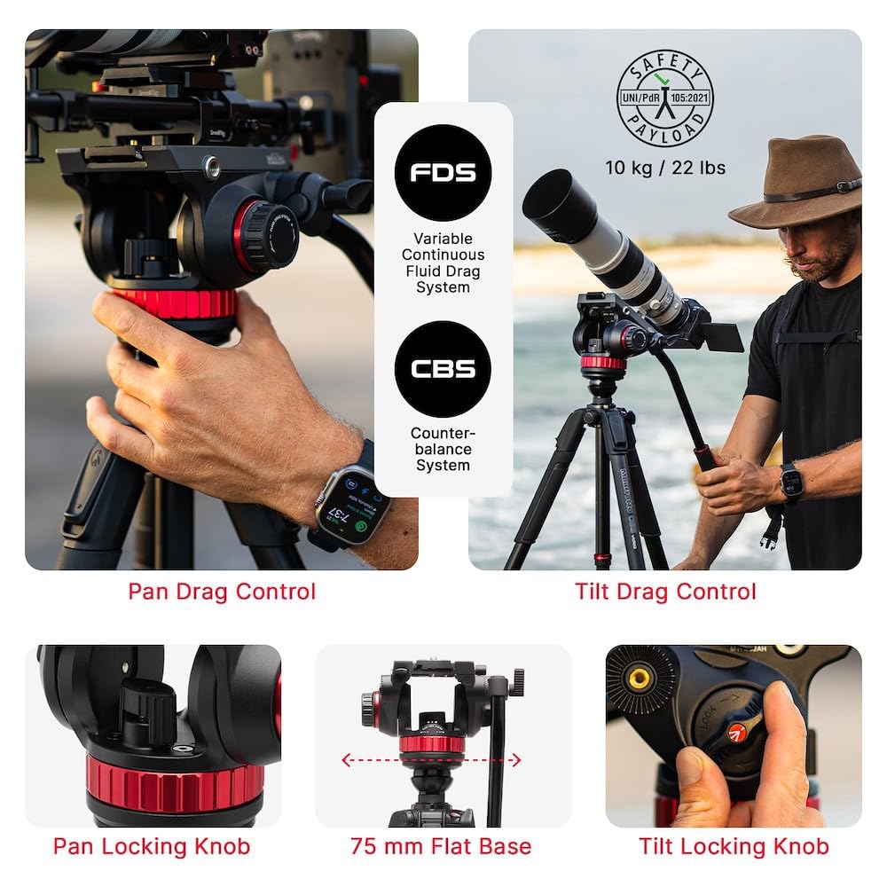 Manfrotto 055 Treppiede Video con Testa Video 502, in Alluminio, Video-Kit Robusto, con Colonna di Livellamento, Chiusura a Leva, Treppiede per Videocamere e Fotocamere DSLR/Mirrorless