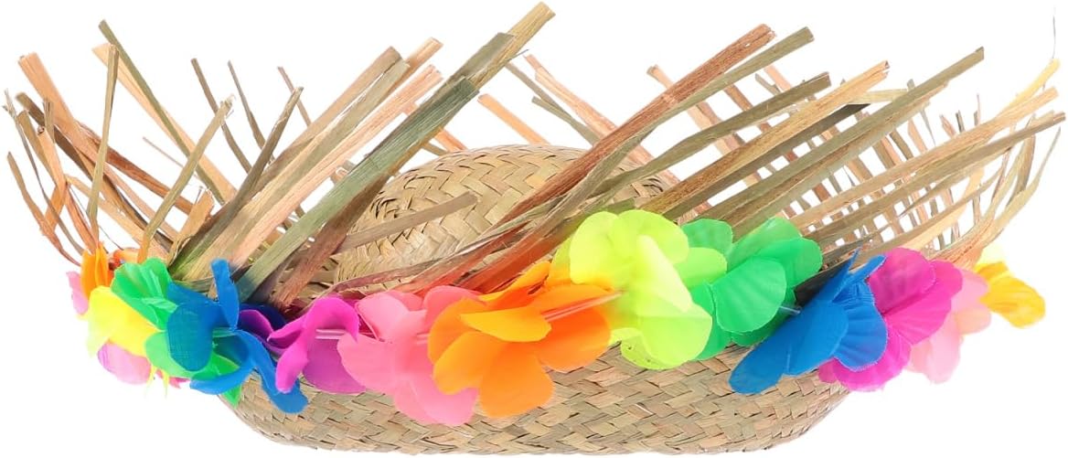 Sunflower Hawaiian Lei Straw Hat 14 Inch Beachcomber Hat for Men Tropical Luau Party Costume Accessory