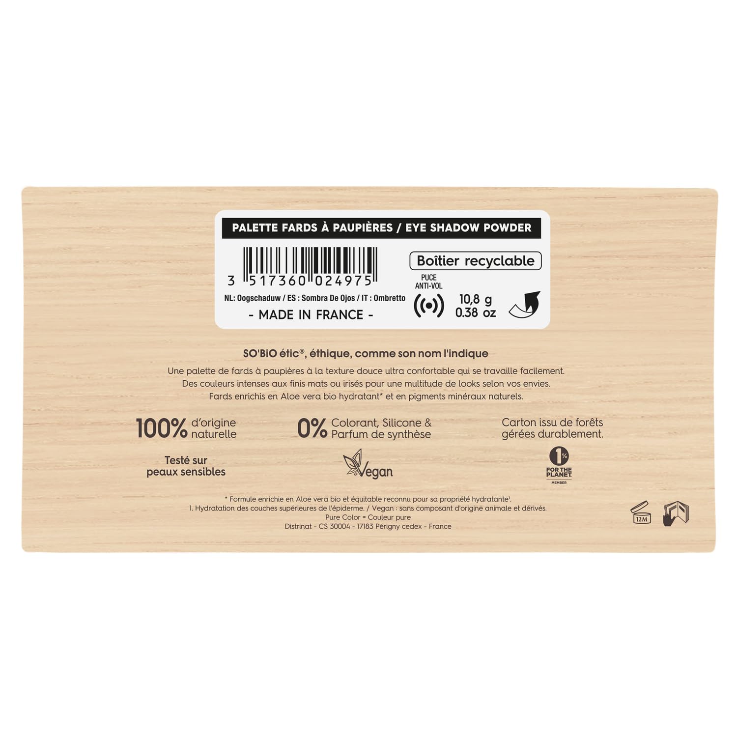 Sublimez votre regard avec des teintes infinies — SO'BIO ETIC Palette Pure Color, fard à paupières bio texture ultra fine, 6 teintes mats et irisés, 10,8g