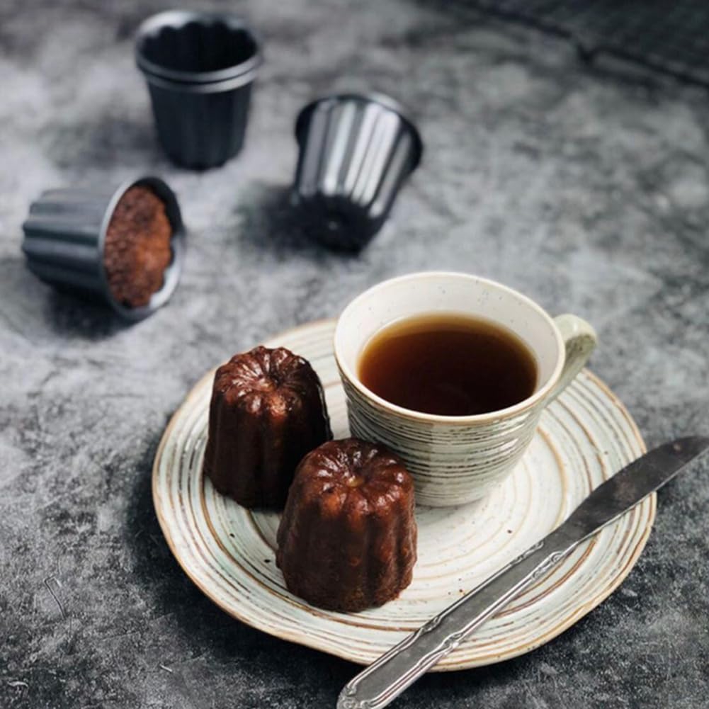 Moule Cannele, Moule Cannele Muffin, 12Pièces Séries Moule Cannele Antiadhésif Gris-Noir Canneles
