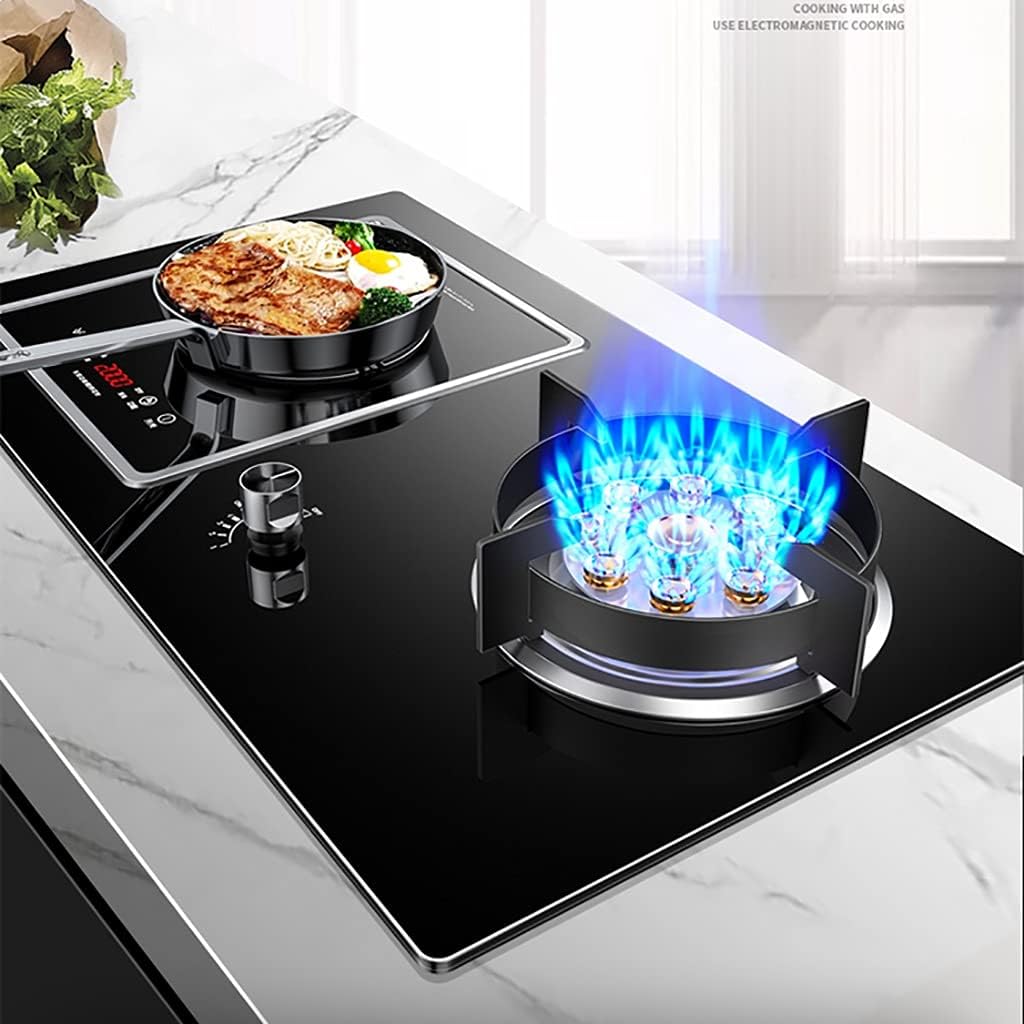 Gas Stoves Gas 2 in 1 Built-in Black GlassGas hob Cooker 7.0KW Nine-cavityGas hob&3000W Removable Induction Cooker Smart Timing &Child Lock Knob 75x44x15CM [Energy Class A] (Color : NG) (Ng )