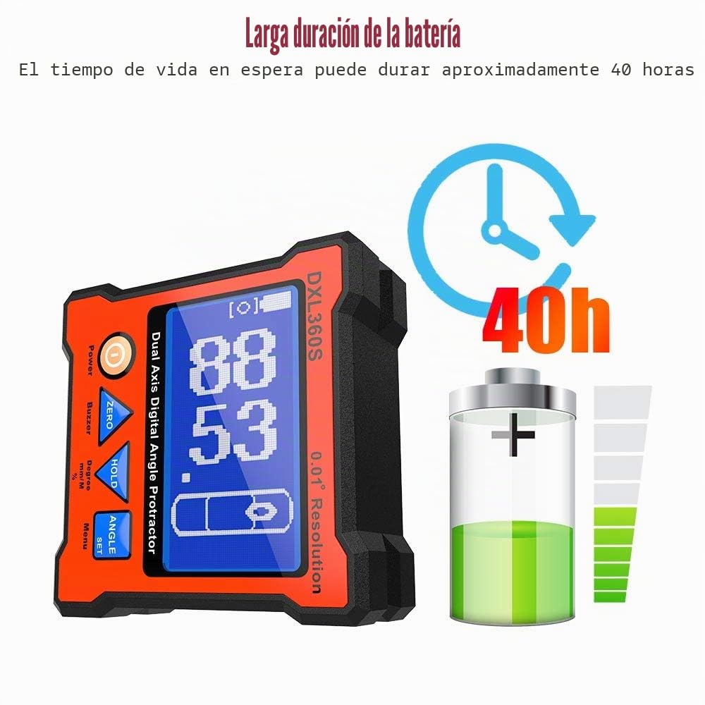 Inclinometro Digital DXL360S Transportador Digital GYRO + Gravity 2 en 1 Transportador Digital Inclinómetro Dual Axis Level Box Digital Angle Finder con Resolución 0,01° 134(DXL360S)