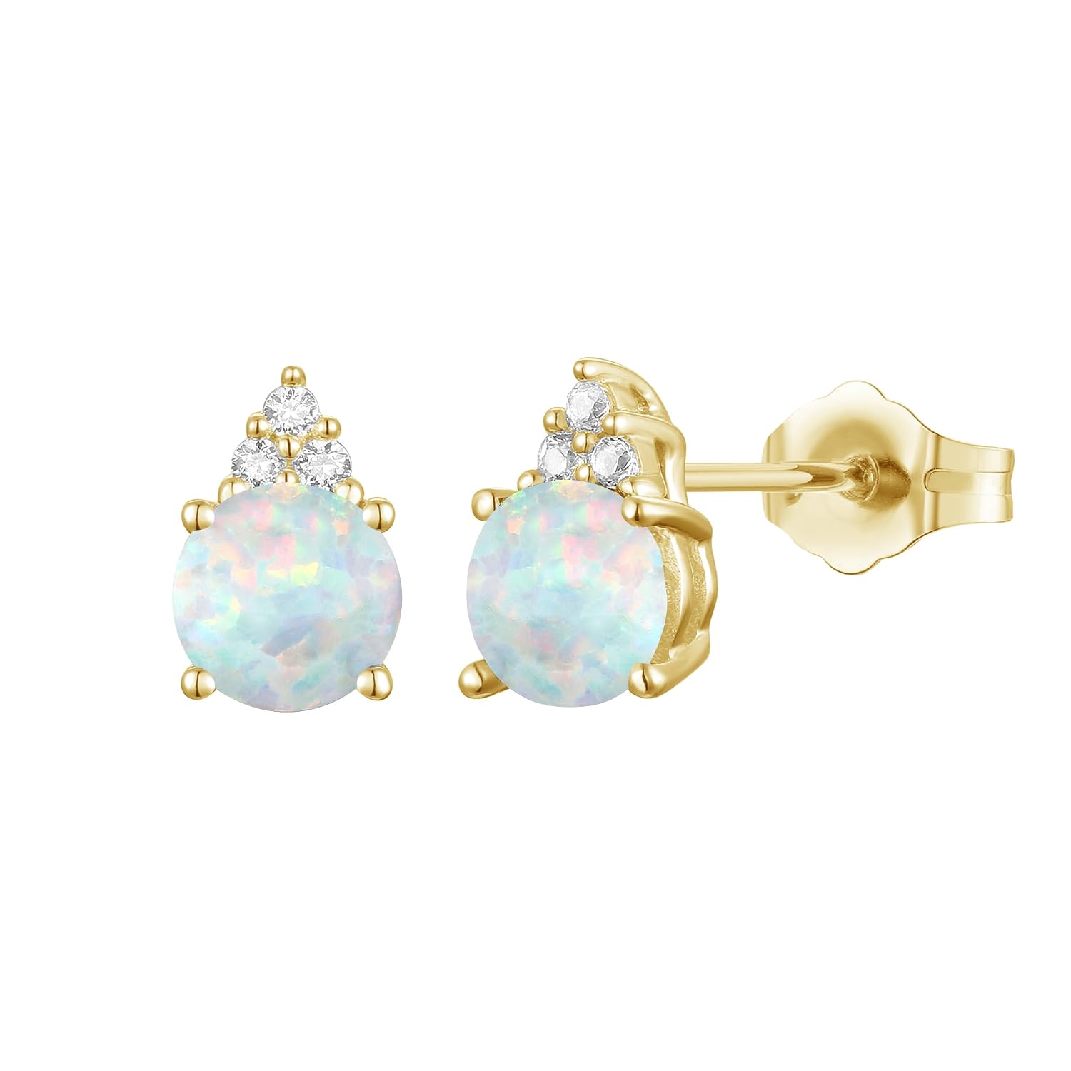 Diamonds and Genuine Gemstone Stud Earrings, 3 Natural Round Shaped Diamonds Set Above a Natural Gemstone, 14K Rose Gold/14K Gold/14K White Gold, 4.5mm Stone (0.03 cttw) - Image 5
