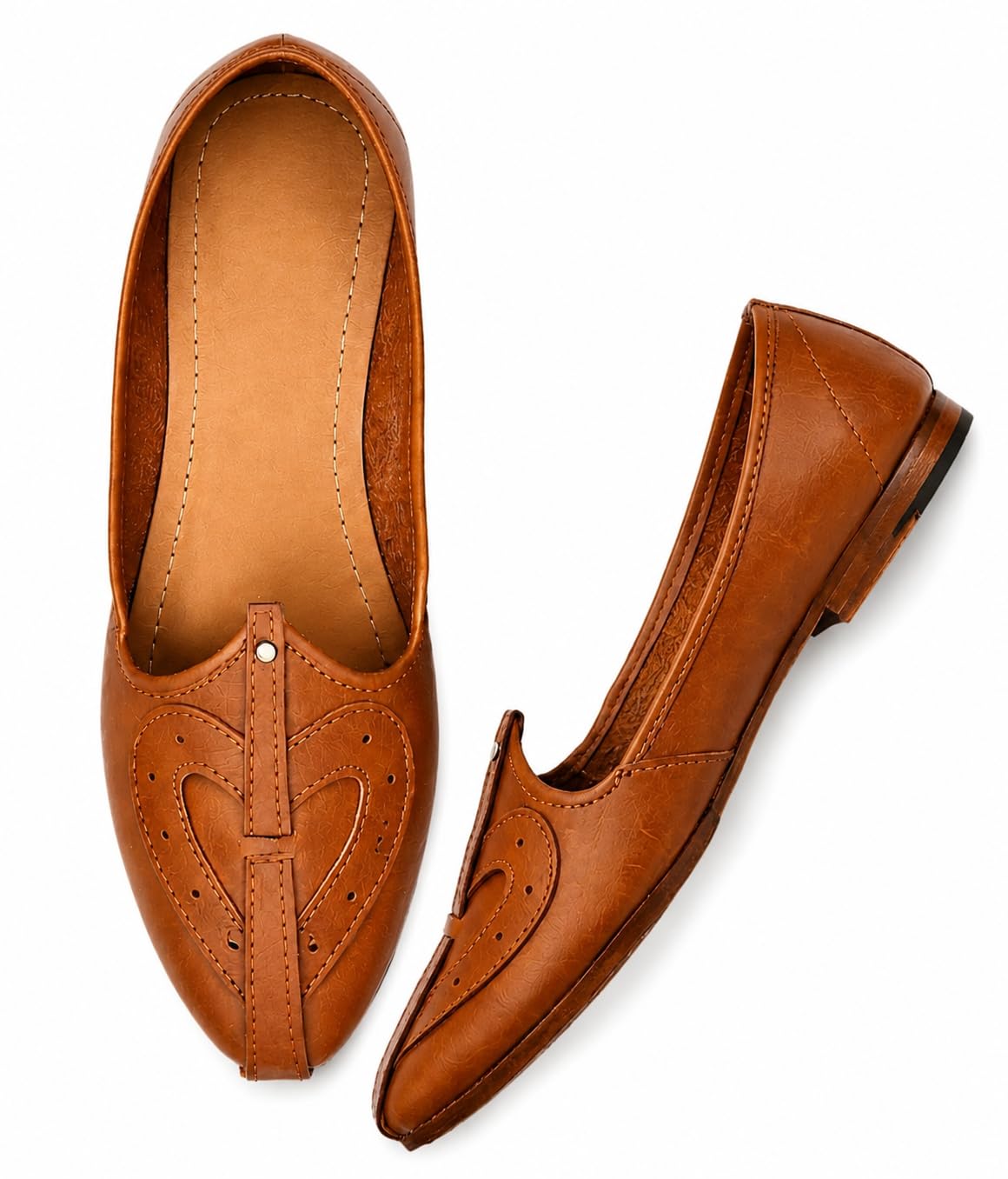 Men's Tan Heart Cut-Out Design Jutti | Ethnic Tan Mojari Shoes for Men-image-6
