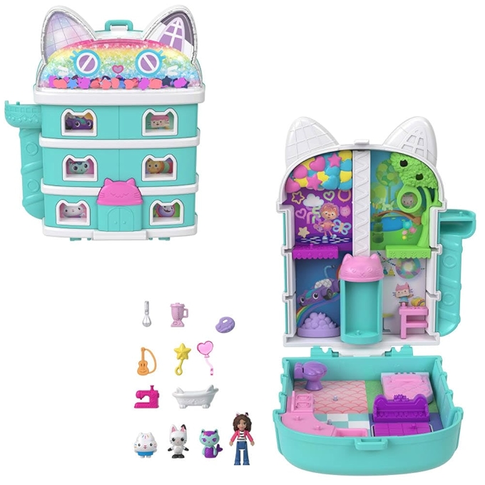 Polly Pocket x Gabby的娃娃屋迷你玩具套装及九款主题配件