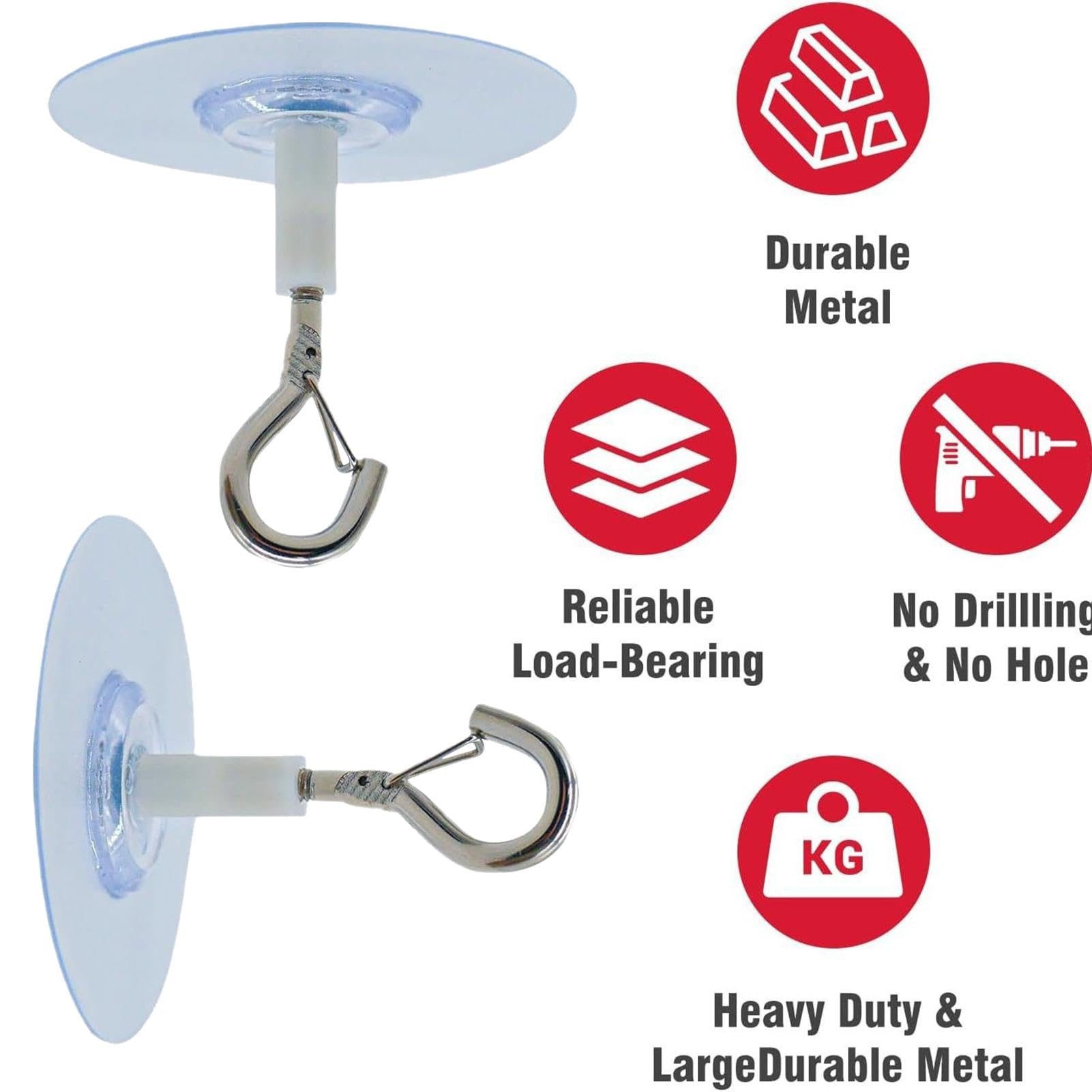 Ganci Adesivi Da Soffitto 2 Pezzi – Acciaio Inox – Portata 13,6 Kg – 10cm