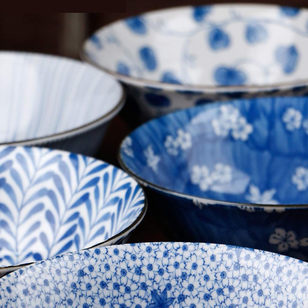 Bol à mélanger en céramique au design vintage Bol à salade de fruits en porcelaine bleue et blanche Bol à ramen de style japonais Bol à soupe de grand calibre Bol à spaghetti Bols de service de 8 pou