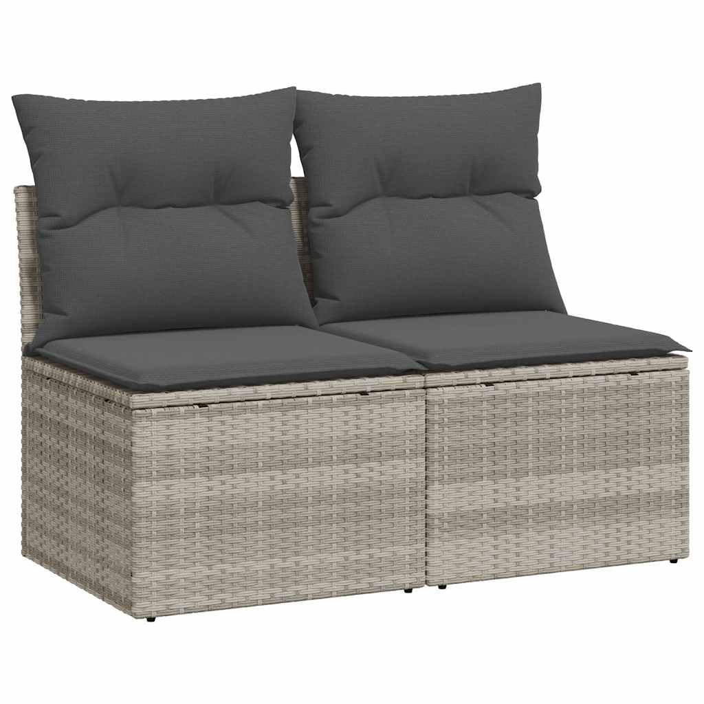 vidaXL 2-TLG. Garten-Sofagarnitur mit Kissen Hellgrau Poly Rattan