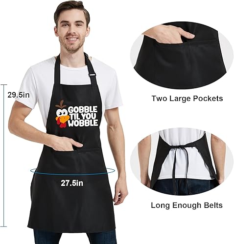 Miniatura 4 de OzosKeiw Delantales de Acción de Gracias para mujeres y hombres con bolsillos, delantal de pavo Gobble Til You Wobble, regalos de parrilla de cocina