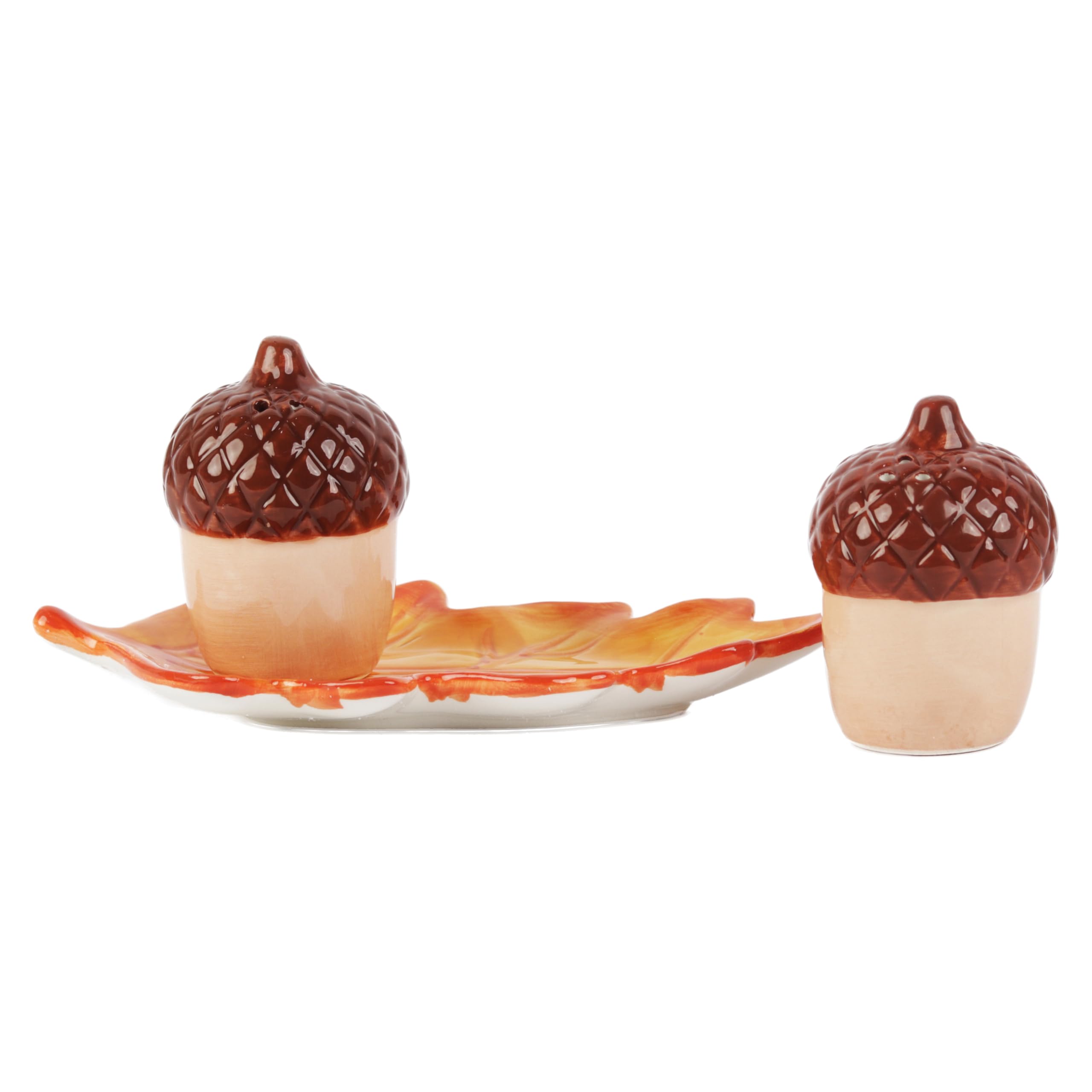 Servette Home Acorns with Leaf Tray Salt and Pepper Shakers