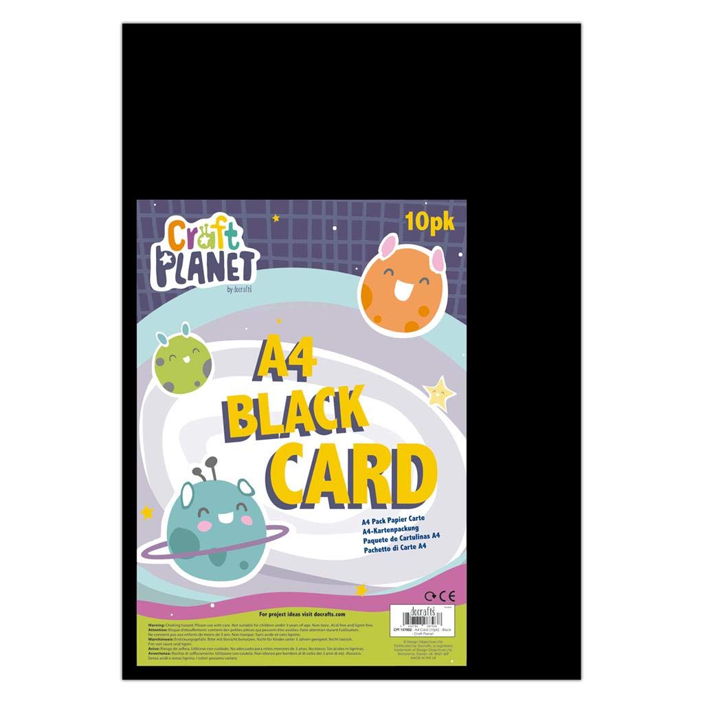 Craft Planet Black Card A4 210gsm 10 Sheets, Essential Art & Craft Supplies, Paper Crafting, Card Crafting, Plain Sheets, Blank Cardstock, Stationery Supplies