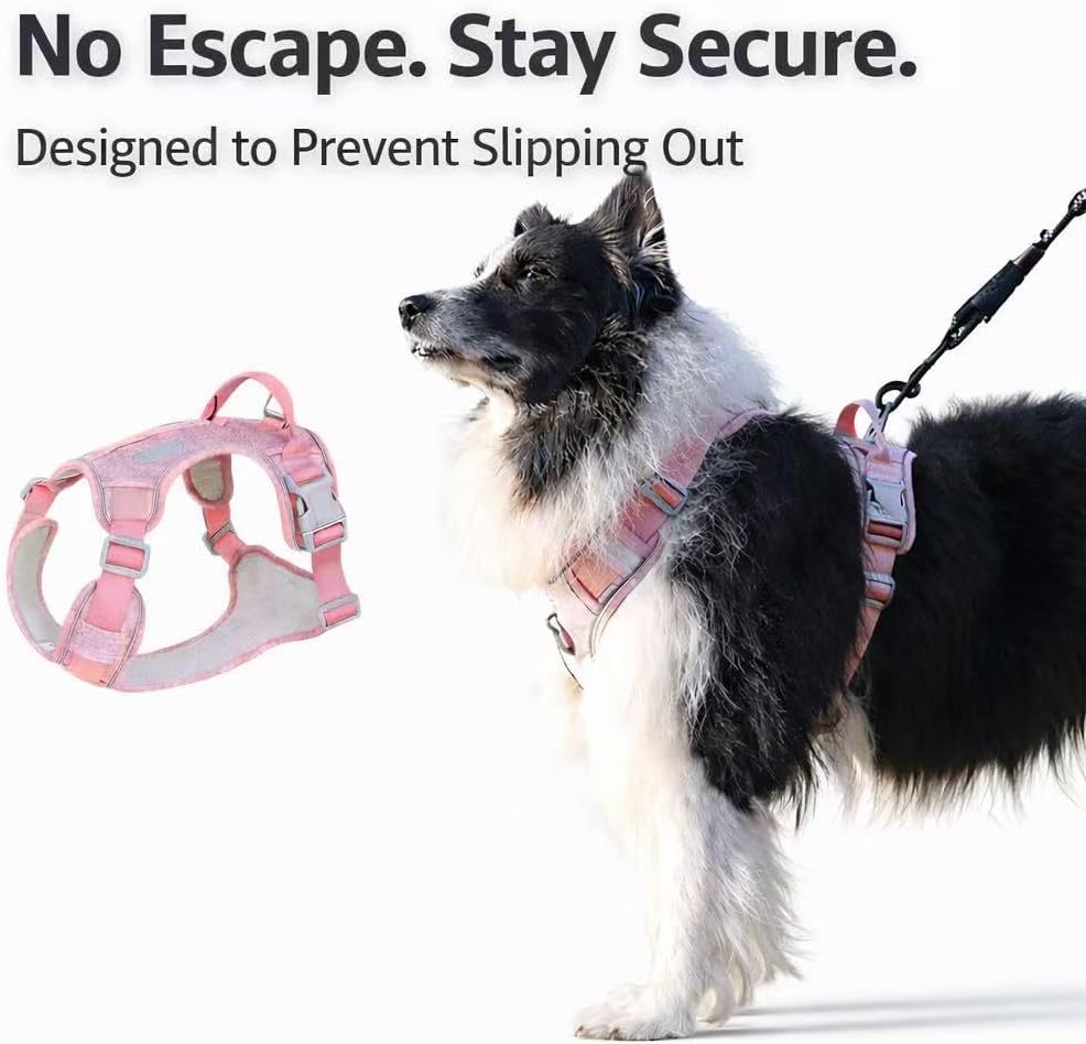 PawWave No Pull Dog Harness with Built-in Hidden AirTag & GPS Tracker Holder, Reflective Adjustable Escape-Proof Vest Harness for Small & Medium Dogs (Pink, S)