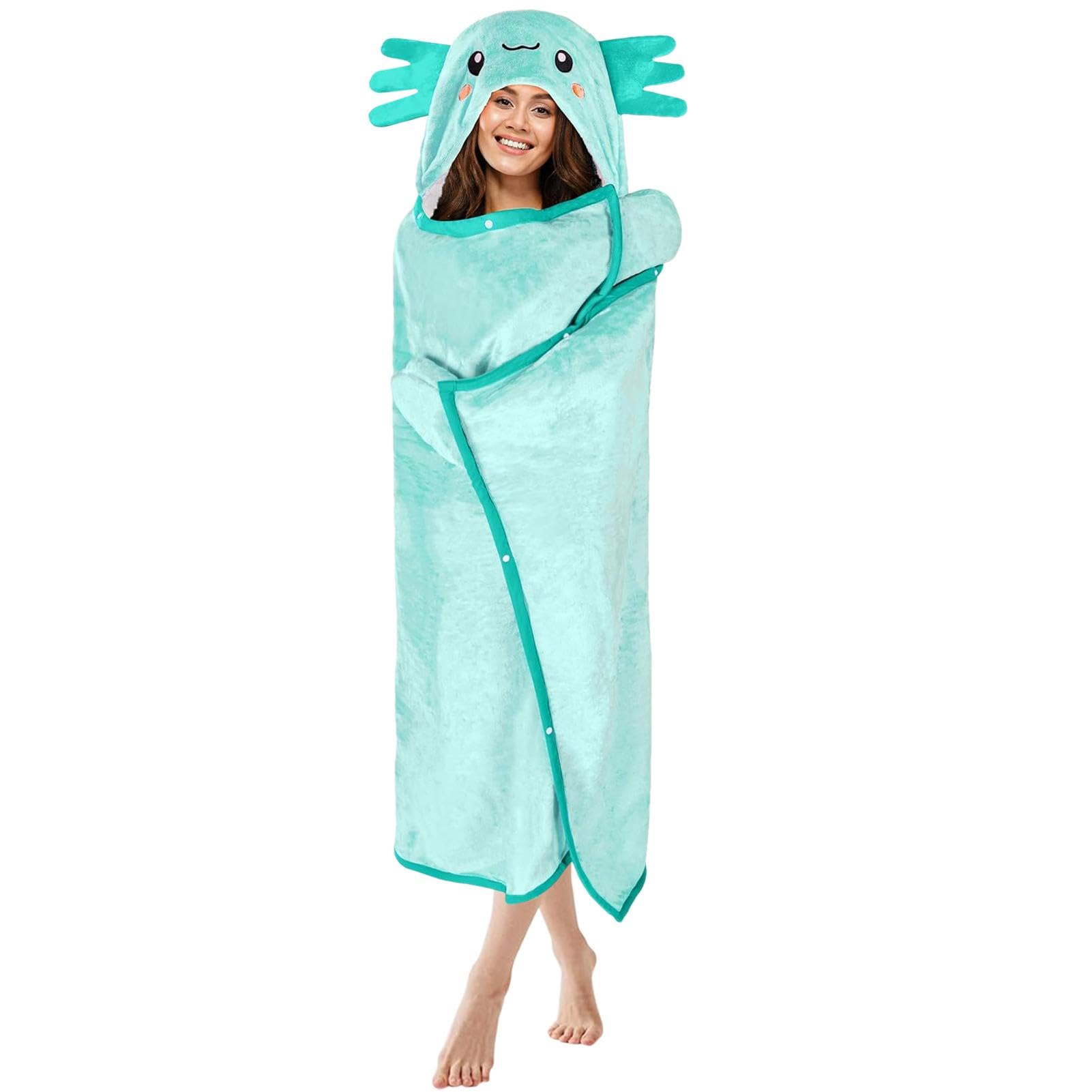Coperta indossabile con cappuccio, coperta in felpa, indossabile, calda e accogliente, coperta per dormire con cappuccio, per adulti e bambini
