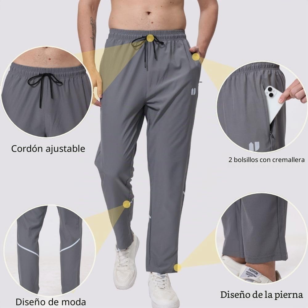 Pack de 3 pantalones de chándal atléticos para hombre, con bolsillos elásticos con cremallera