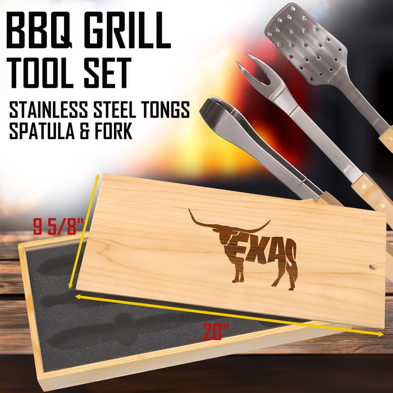 Set de herramientas BBQ Texas en acero inoxidable 3 piezas miniatura 3