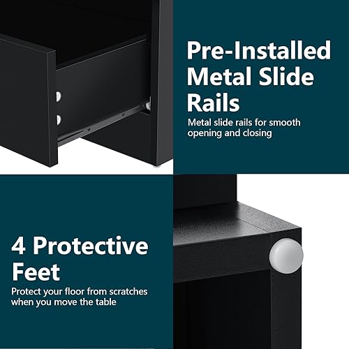 Miniatura 8 de HOMMPA Juego de 2 mesitas de noche LED con estante abierto con estación de carga, 2 cajones, mesita de noche de mármol blanco con almacenamiento,