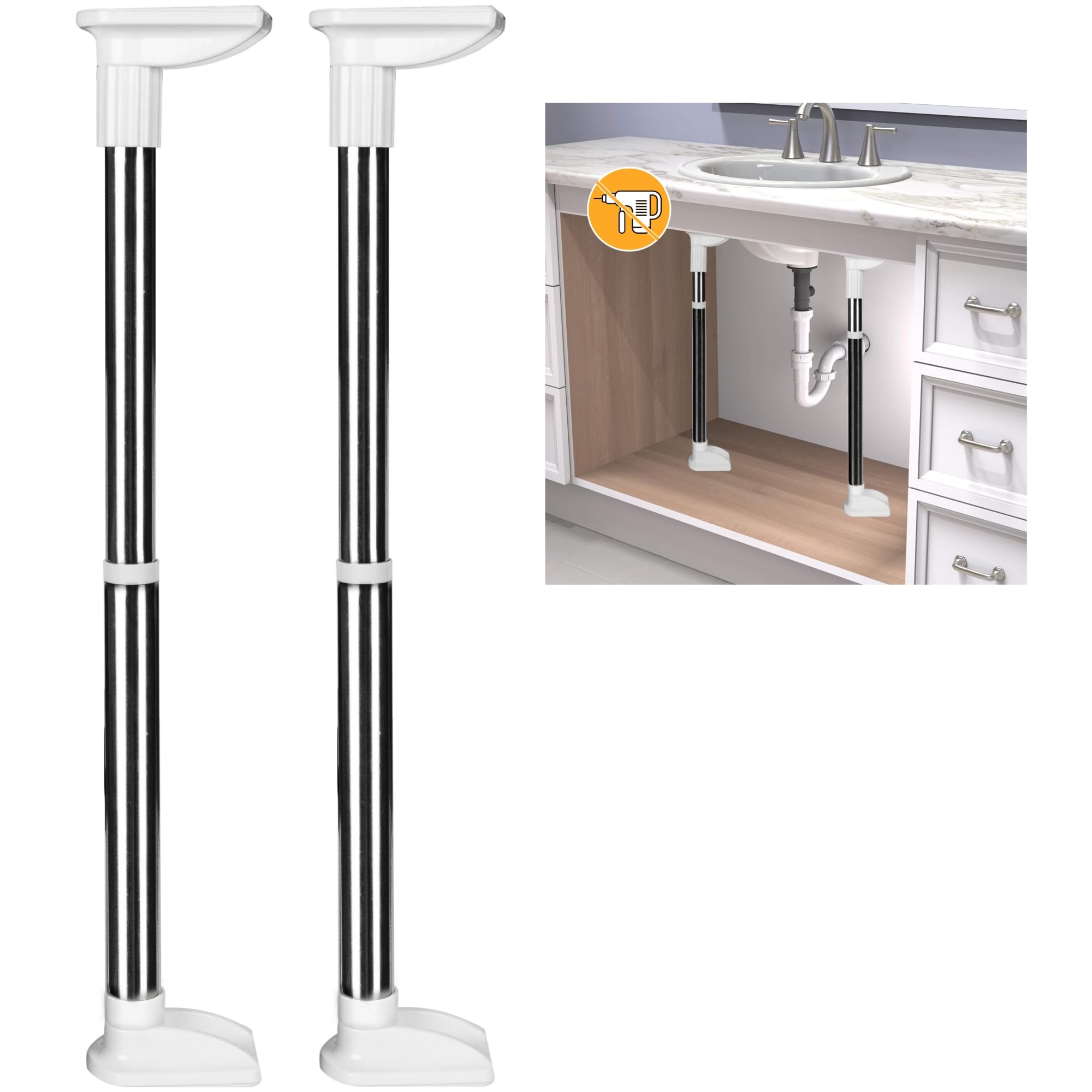Nbguigdstr 2 Pack Universal Undermount Sink Support Brackets(18-27.5 in),Adjustable Stainless Steel Support Sink Legs,Clips,Pedestal Stand,Sink Repair Supports System Kit for Kitchen & Bathroom