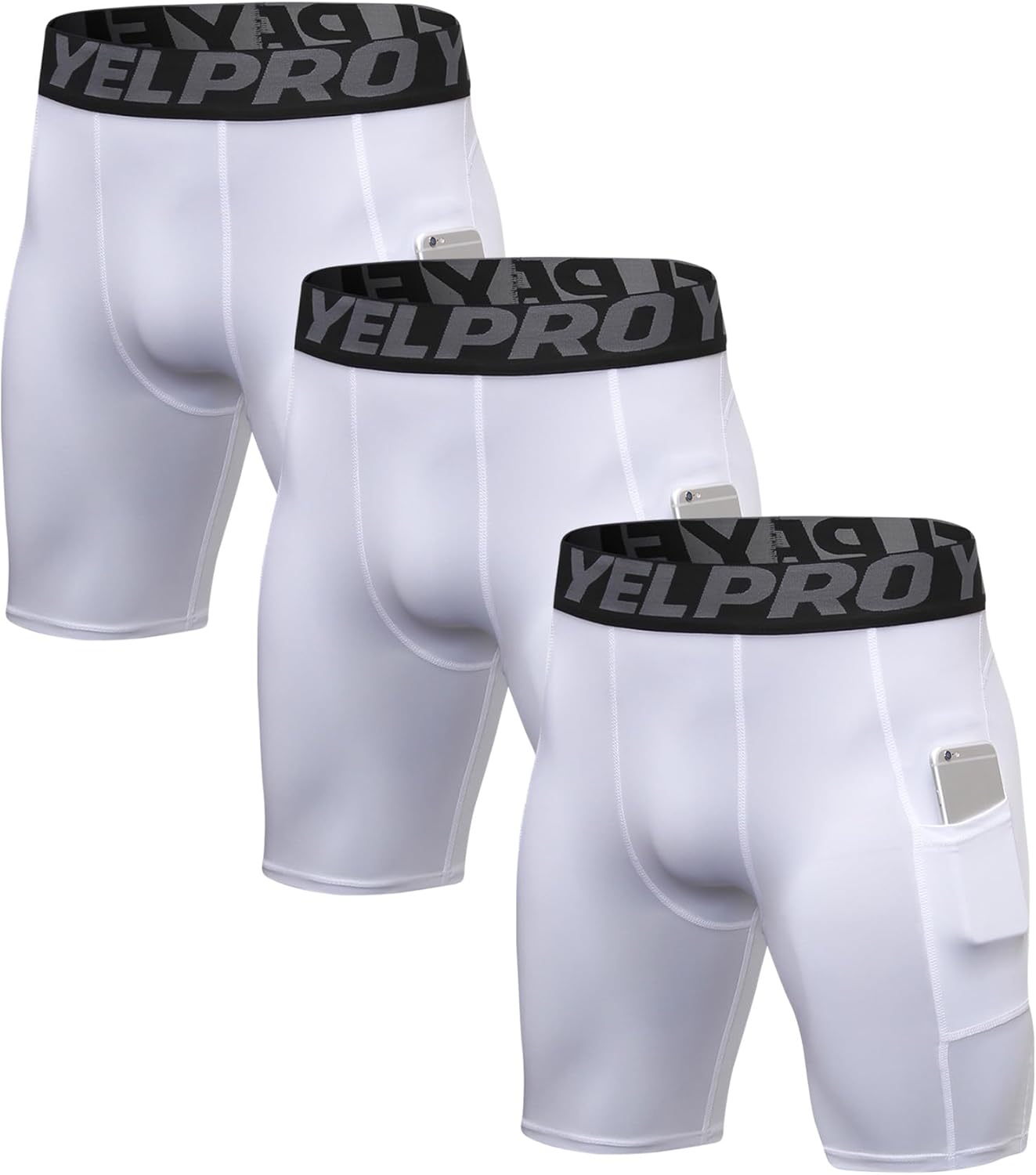 Men’s Compression Shorts with Pocket 1/3 Pack- Running Athletic Workout Underwear Shorts Spandex Sport Tight Shorts