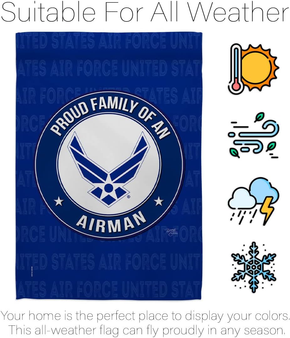 Proud Family Airman House Flag - Armed Forces Air Force USAF United State American Military Veteran Retire Official - Decoration Banner Small Garden Yard Gift Double-Sided Made In USA 28 X 40