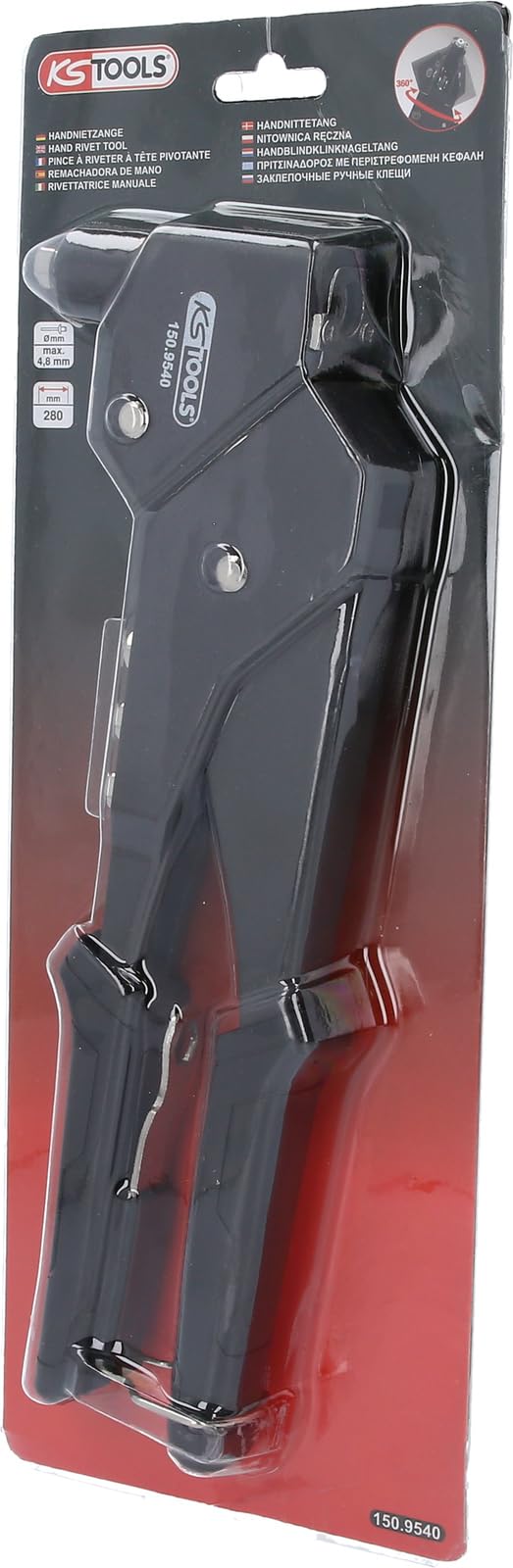 KS Tools 150.9540 - Tenazas de remaches manuales con cabezal oscilable 360° (tamaño: 290 mm)