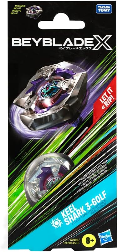 Beyblade X, Pião, Keel Shark 3-60LF – Conjunto de Brinquedo Tipo Ataque, Giro à Direita, Booster Pack – A partir de 8 Anos