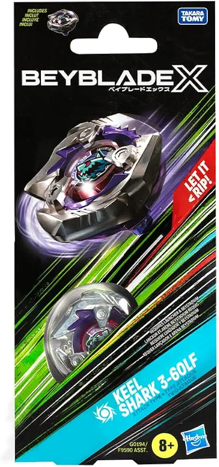 Beyblade X, Pião, Keel Shark 3-60LF - Conjunto de Brinquedo Tipo Ataque, Giro à Direita, Booster Pack - A partir de 8 Anos